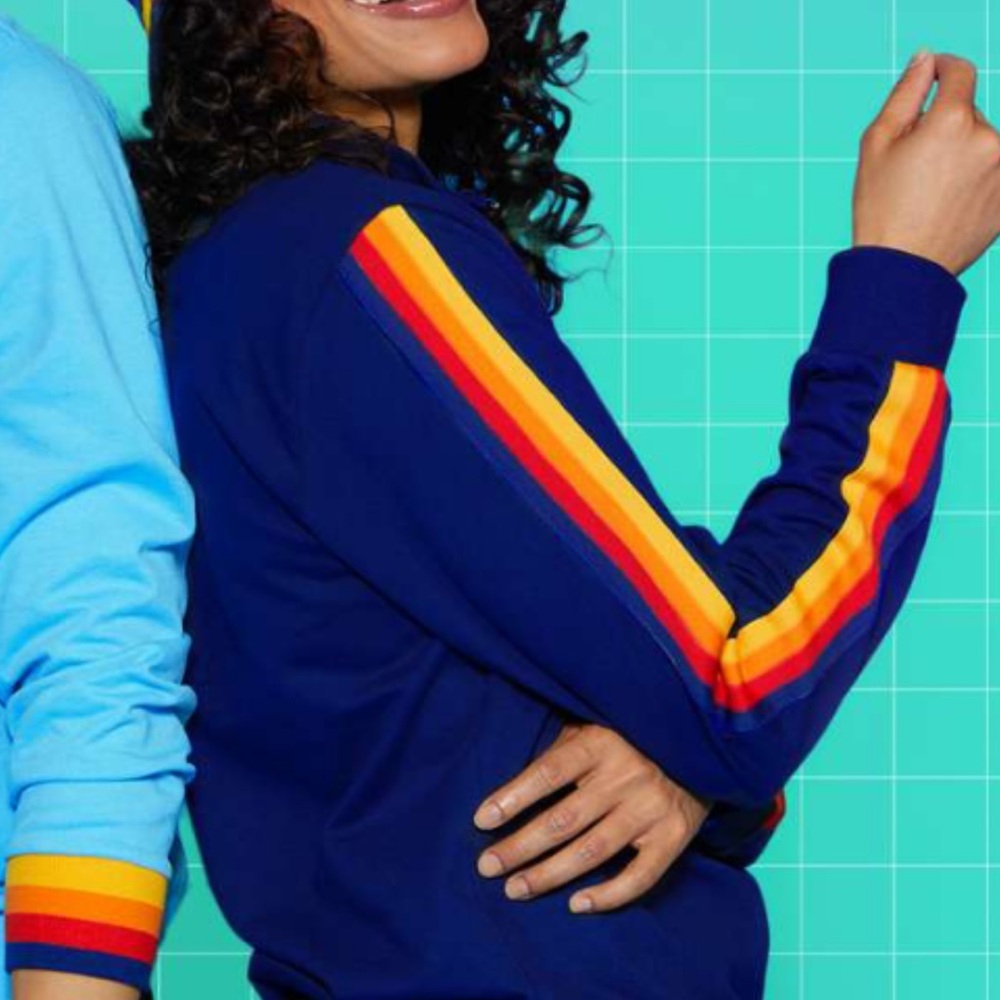 ALDI quarter zip navy striped arm sweatshirt
